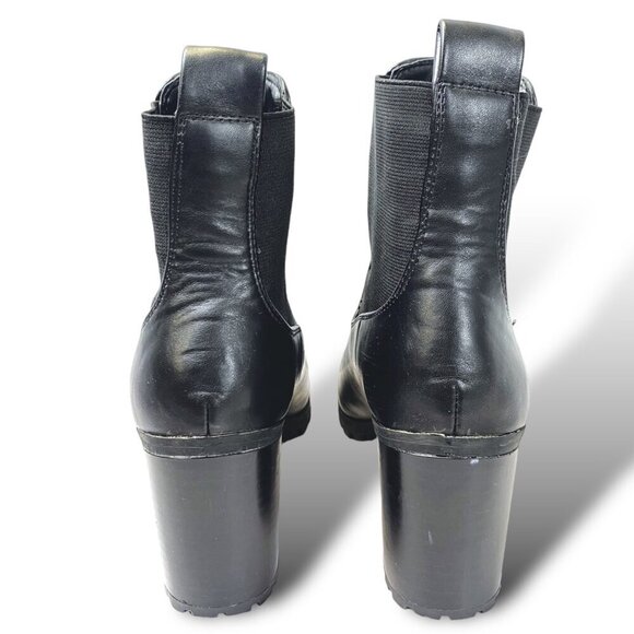 Express Ankle Booties Womens Sz 7M Black Chunky Lug Sole Block Heel Combat Boot - Picture 7 of 12